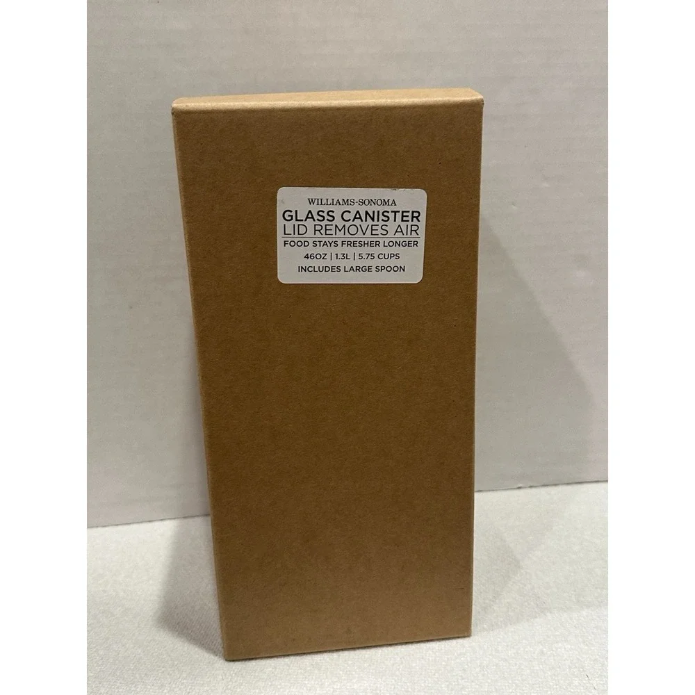 Williams Sonoma Evac Glass Canister Cup w/ Lid Removes Air Large Spoon 46 oz Set